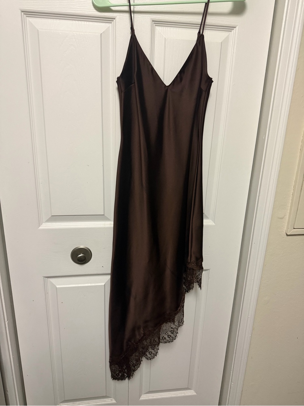 Zara Chocolate Brown Satin Asymmetric Slip Dress